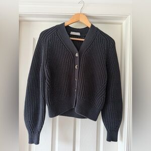 Everlane Black Chunky Ribbed Button-Front Cardigan